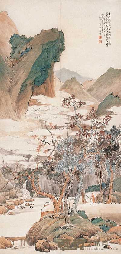 吴穀祥 戊寅(1878年)作 云横秀岭图 轴 130×63cm